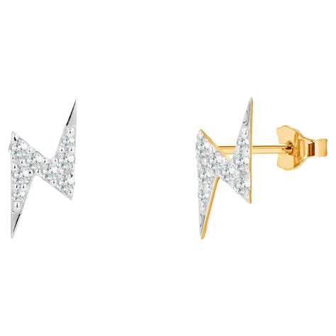 K Gold Diamond Lightning Bolt Stud Earrings Diamond Thunderbolt Studs