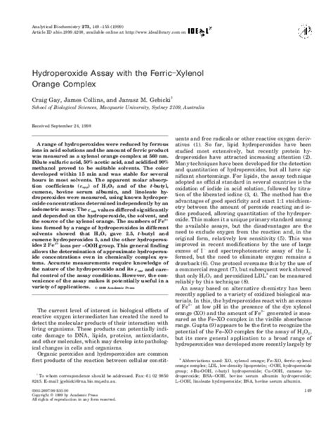 (PDF) Hydroperoxide Measurement Using Ferric–Xylenol Complex