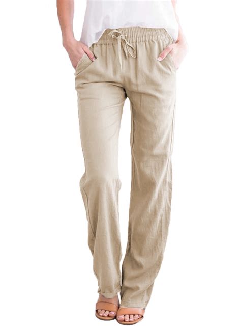 Evaless Linen Pants For Women Straight Leg Elastic Waist Casual Pants