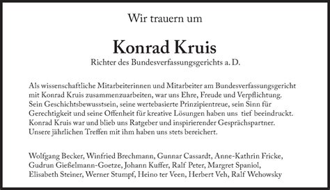 Traueranzeigen Von Konrad Kruis Sz Gedenken De