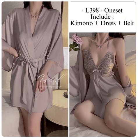 Jual Crystal Lingerie Satu Set Kimono Baju Tidur Lingerie Sexy Wanita