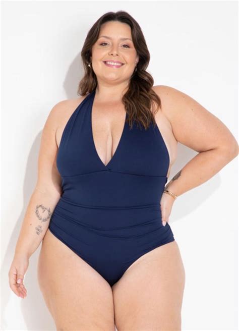 Maiô Plus Size Com Amarração Azul Marinho Marguerite