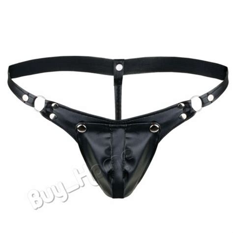 Slip Uomo Finta Pelle Fibbie Stringhe Jockstrap Gay Borsa Sexy