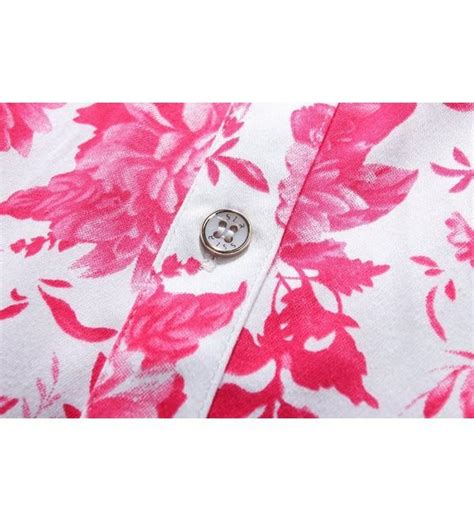 Mens Floral Button Down Short Sleeve Hawaiian Tropical Shirt Fuchsia