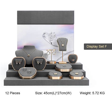 Luxury Retail Gold Metal Dark Gray Velvet Jewelry Display Sets