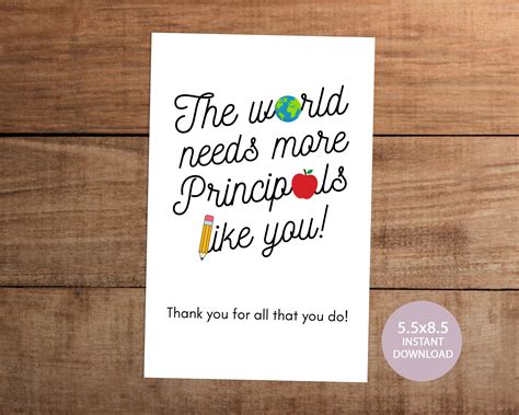 Principal Appreciation Thank You Flat Card Printable The World Etsy