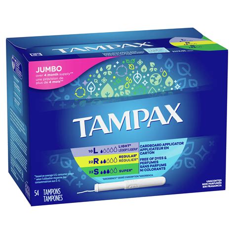 Tampax Cardboard Tampons Trio Pack Light Regular Super Absorbency 54