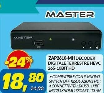 Master Zap2610 Mh Decoder Digitale Terrestre Hevc 265 10bit Hd Offerta