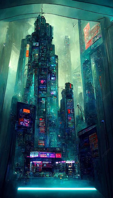 Illustration Of A Cyberpunk Dystopian New York Room With Futuristic