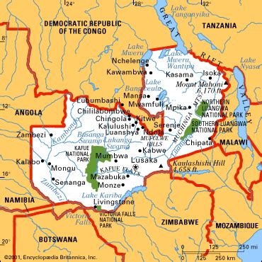 Physical Map Of Zambia