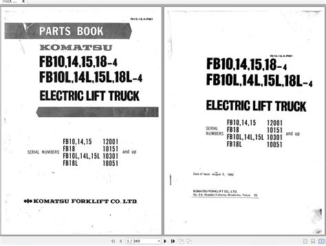 Komatsu Electric Lift Truck FB10 14 15 18 L 4 Parts Book