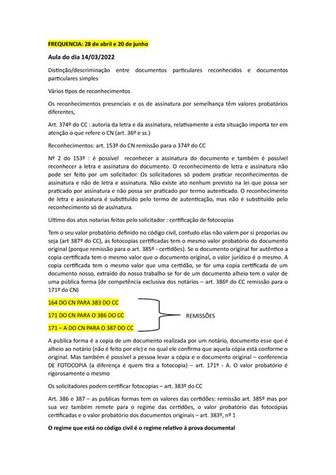 Aulas De Notariado Breves Apontamentos FREQUENCIA 28 De Abril E 20