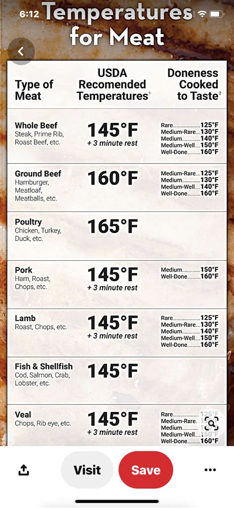 Meat Temperature Chart Magnet Chicken Turkey Beef Steak Cooking Grill