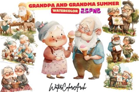 Grandpa And Grandma Summer Clipart Graphic By Watercolorarch · Creative