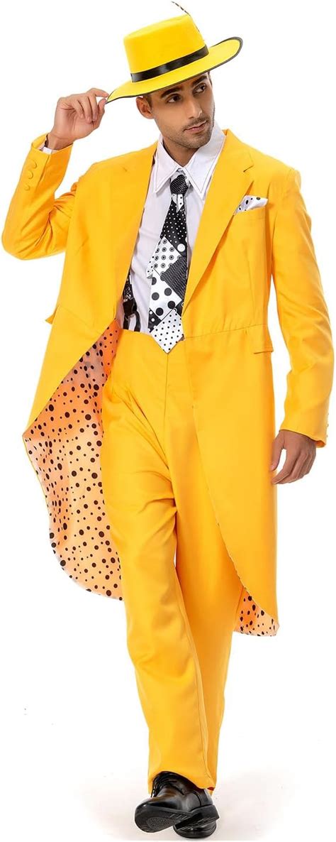 Mens Jim Carrey The Mask Cosplay Costume Yellow Full Sets Movie Suits Halloween