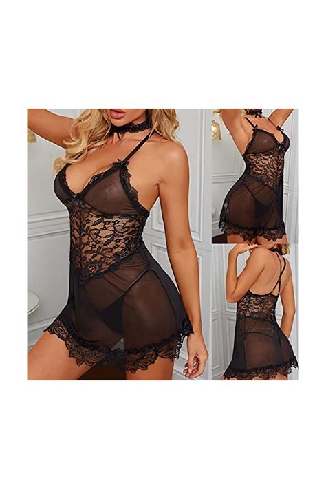 Lingerie Sexy En Dentelle Babydoll Avec String Soutien Gorge Sexy