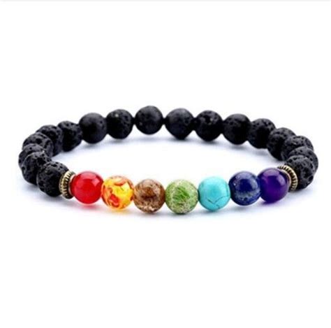 M Bracciale Disegno Pietra Lavica Chakra Arcobaleno Unisex Uomo Donna