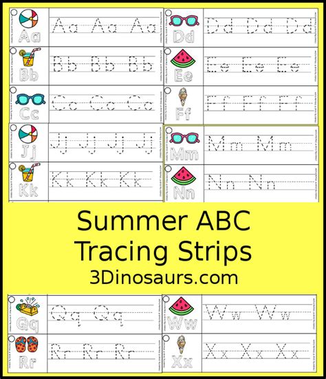 Free Summer Abc Tracing Strip Printable 3 Dinosaurs