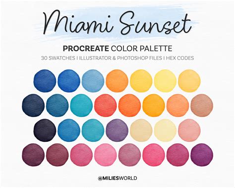 Miami Sunset Procreate Color Palette Color Swatches Ipad Illustration