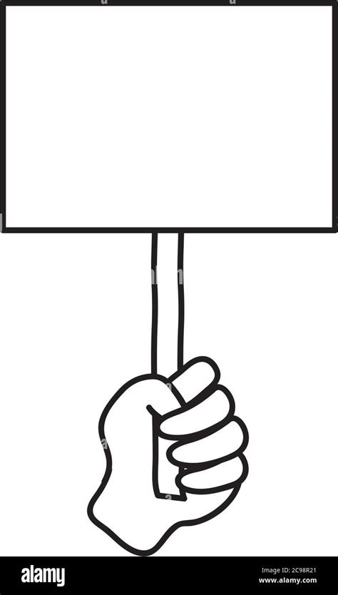 Protesting Concept Hand Holding A Blank Placard Icon Over White Background Line Style Vector