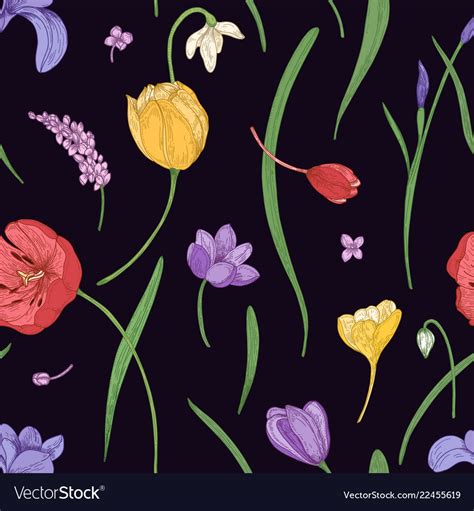 Botanical Seamless Pattern With Beautiful Blooming