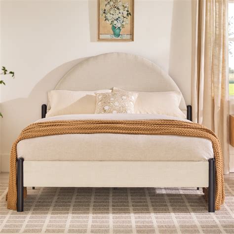 Modern Upholstered Curved Headboard Queen Bedframe – Oatmeal - Tuesday ...