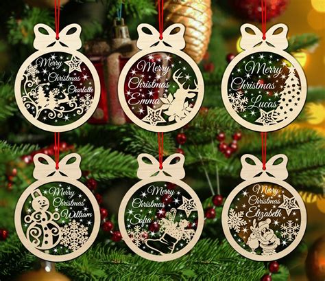 Christmas Ornaments Svg Laser Cut Files Personalizable 6 Designs For Christmas Tree Ornaments