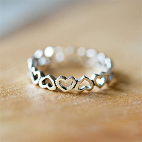 Sterling Silver Heart Ring Heart Band Ring Multi Hearts Etsy