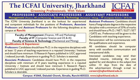 ICFAI University, Jharkhand Wanted Professor / Associate Professor and ...