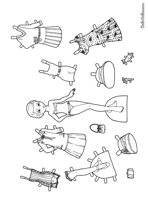 Раскраска Бумажная кукла с винтажной одеждой для вырезания распечатать или скачать