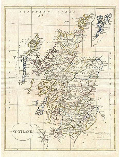 Wee Blue Coo Clement Cruttwell Map Scotland Vintage Unframed Wall