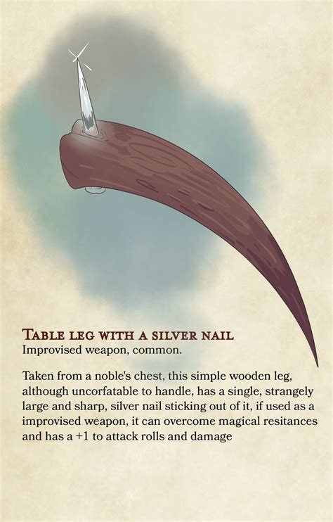 [oc] A Table Leg with a Silver Nail, an magical improvised weapon. : r/DnD