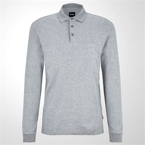 Polo Masculina Manga Longa Pima Cinza Boss