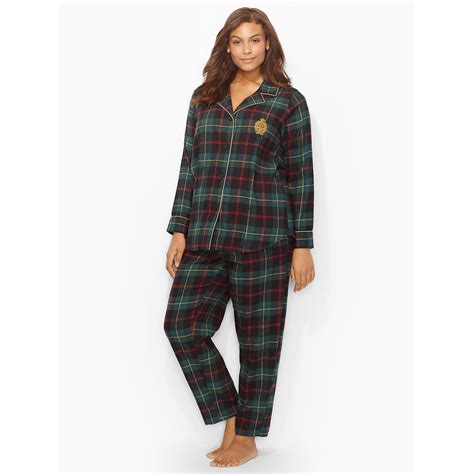 Lauren By Ralph Lauren Plaid Cotton Pajama Set In Green Lyst