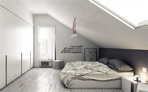 Stylish gray bedroom, modern interior design, minimalism, bedroom ...