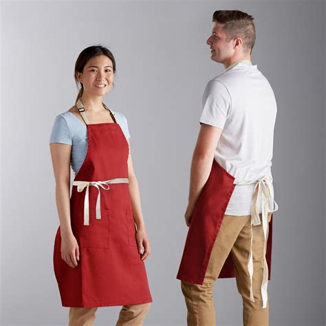 Choice Red Adjustable Bib Apron With 2 Pockets And Natural Webbing