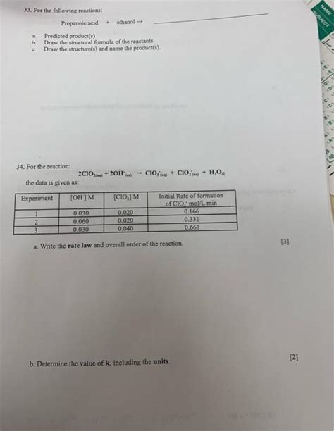 Solved 33. For the following reactions: Propanoic acid + | Chegg.com