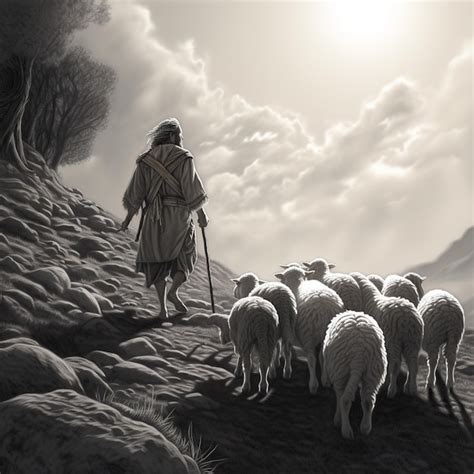 Premium Ai Image A Man With A Sheep On His Back Is Walking In A Field