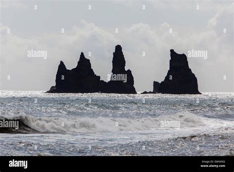 Reynisdrangar basalt sea stacks iceland Stock Photo - Alamy