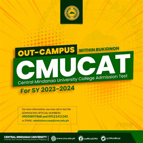 𝗖𝗠𝗨𝗖𝗔𝗧𝟮𝟬𝟮𝟯 Central Mindanao University College Admission Test