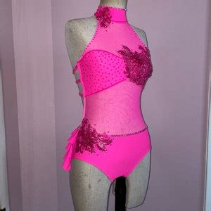 Custom Dance Costume Hot Pink Jazz Musical Theater Leotard With Ruffles