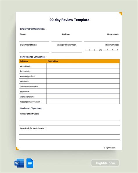 90 Day Review Questions And Answers 90 Day Review Templates