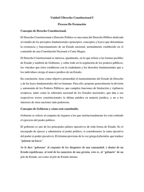 Unidad I Derecho Constitucional I Pdf Estado Política Constitución