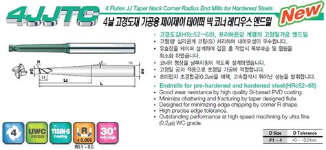 4JJTC 4날 고경도재 가공용 제이제이 테이퍼 넥 코너 레디우스 엔드밀 제이제이툴스 JJ TOOLS MISUMI한국미스미