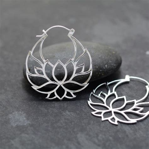 Lotus Flower Hoop Earrings Solid Sterling Silver By Zephyr9