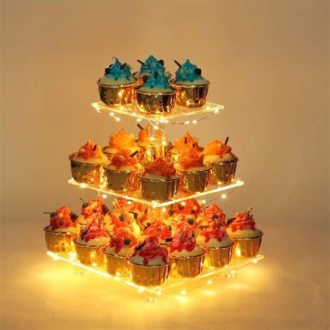 Yestbuy Tier Clear Square Cupcake Stand Premium Cupcake Holder