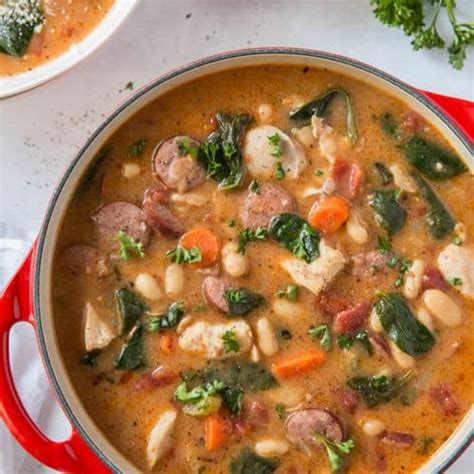 Chicken And Sausage Stew With White Beans And Spinach Valerie S Kitchen