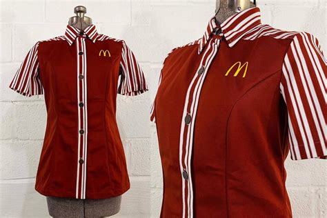 Vintage Mcdonalds Uniform Shirt 1976 Crest 1970s Brown White Fast Food