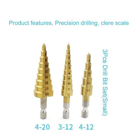 3pcs HSS Drill Bits Step Cone Titanium Hole Cutter High Speed Steel Set