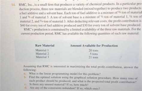 Solved Rmc Inc Is A Small Firm That Produces A Variety Chegg